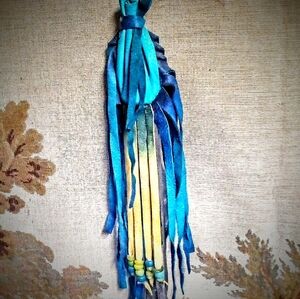 Turquoise genuine leather medicine bag with extra fringe